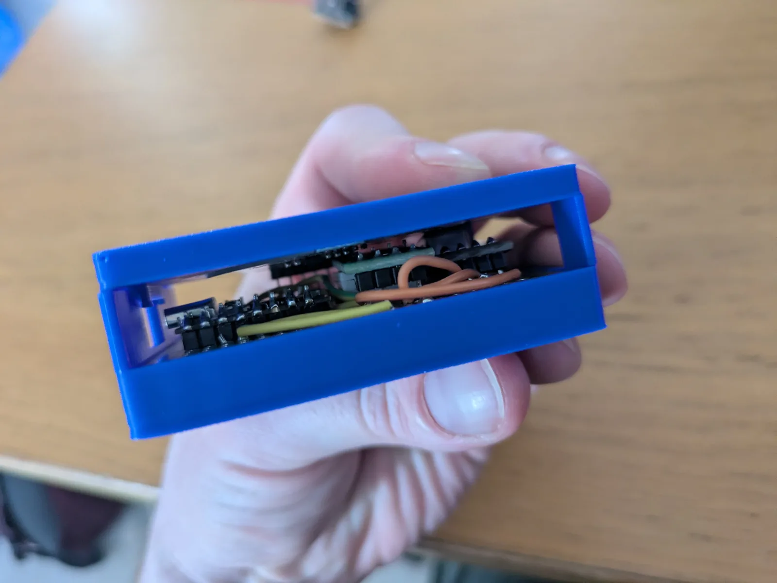 Blue enclosure: checking the side clearance.