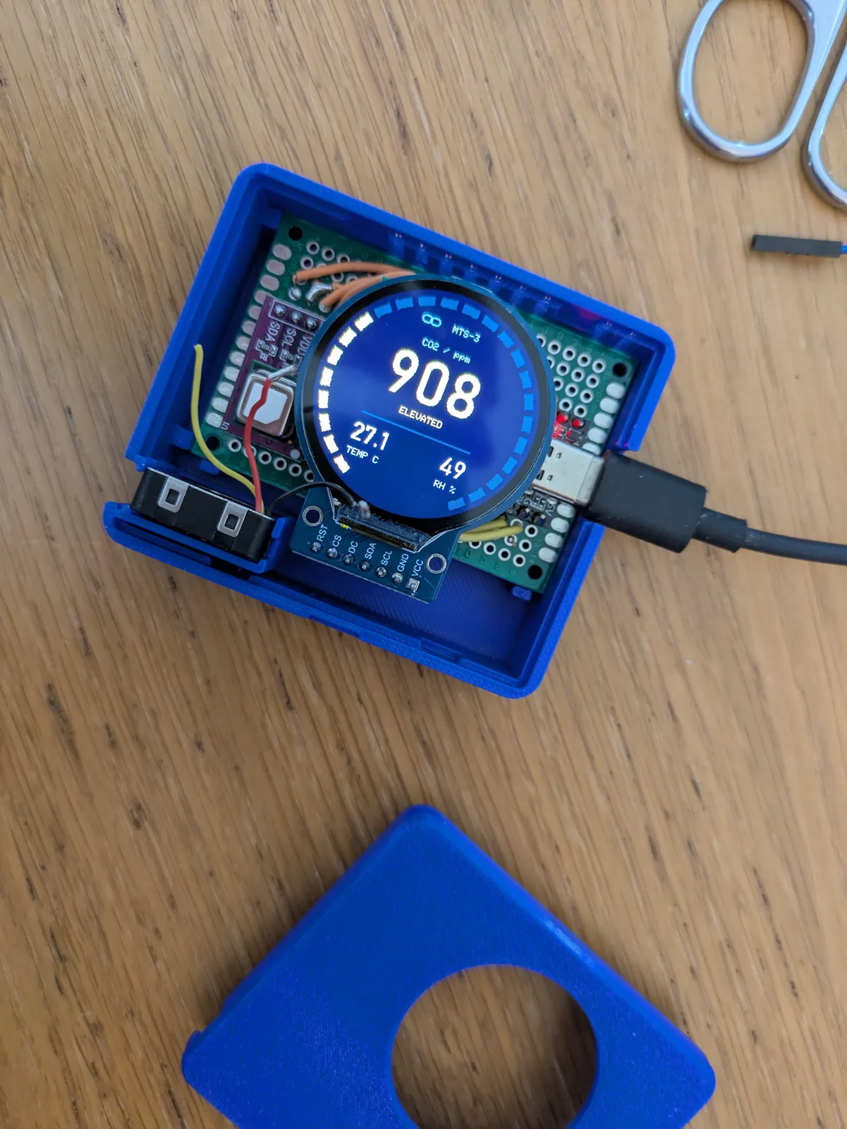 Blower fit trial in the blue enclosure.