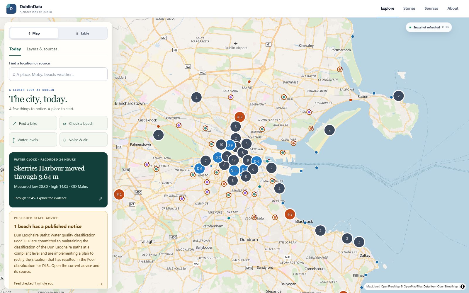 The DublinData map of Dublin with clustered observation markers