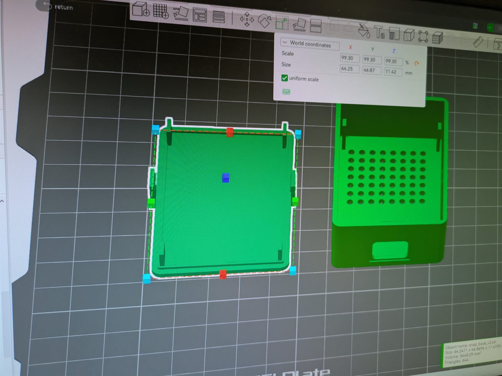 Two-part vented sensor enclosure being adjusted in slicer software